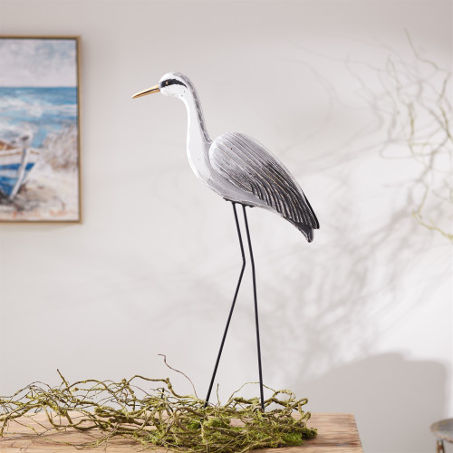 Standing Heron Bird Statue - 29.5" - Gray and White - IMAGE 1