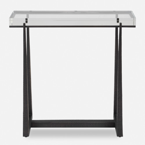 Iron Accent Table with Crystal Top - 24" - IMAGE 1