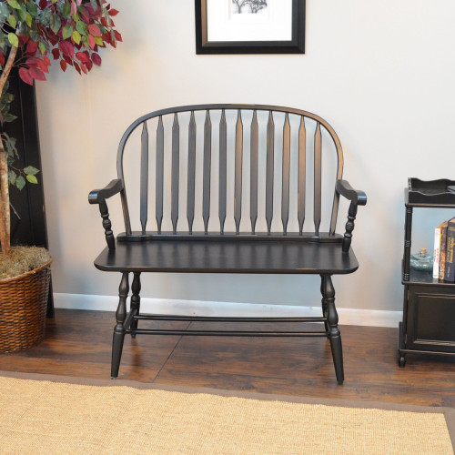Windsor-Style Arched Back Wood Bench - 44" - Antique Black - IMAGE 1