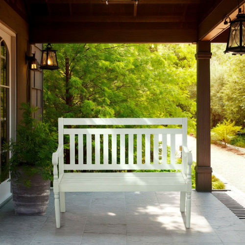 Slatted Outdoor Patio Wooden Bench - 45.5" - White - IMAGE 1