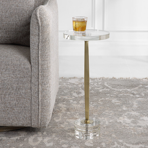 Crystal Top Drink Table with Ribbed Base - 23.75" - Clear and Gold - IMAGE 1