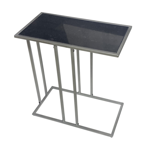 Marble Rectangular End Table - 26" - Black and Silver - IMAGE 1