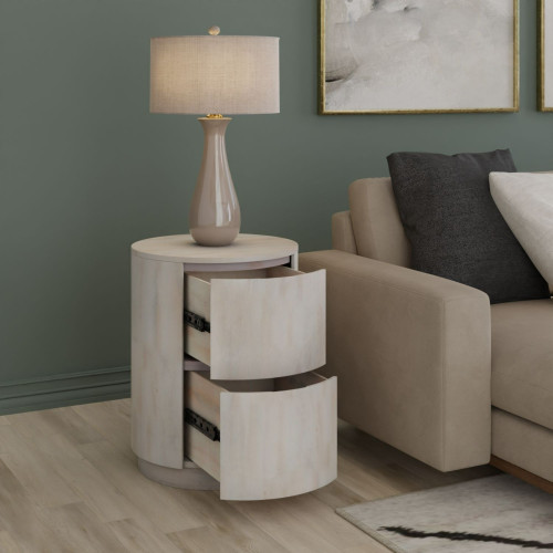 Round 2-Drawer Mango Wood Nightstand - 24" - White - IMAGE 1