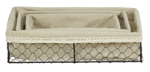 Set of 3 Beige and Black Rectangular Lined Wire Baskets 14" - IMAGE 1