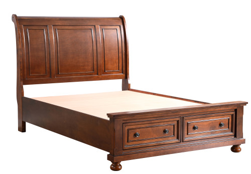 Wooden Sleigh King Panel Bed with Two Storage Drawers - 97" - Brown - IMAGE 1