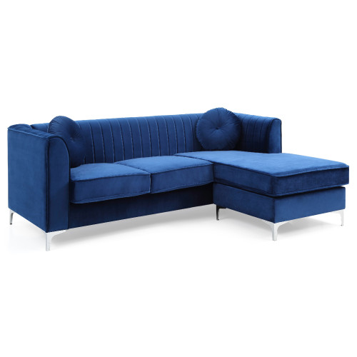 Channel Tufted Velvet L Shape Sectional Sofa with Throw Pillows - 87" - Blue - IMAGE 1