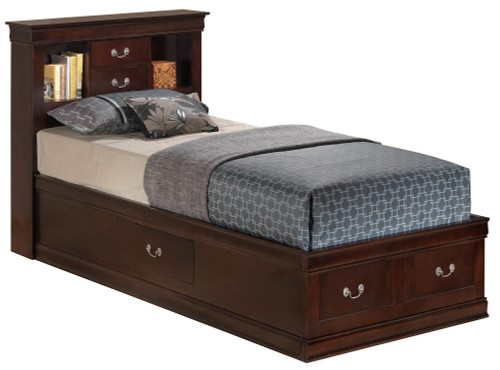 Twin Platform Bed with Drawers and Shelves - 84" - Dark Brown - IMAGE 1