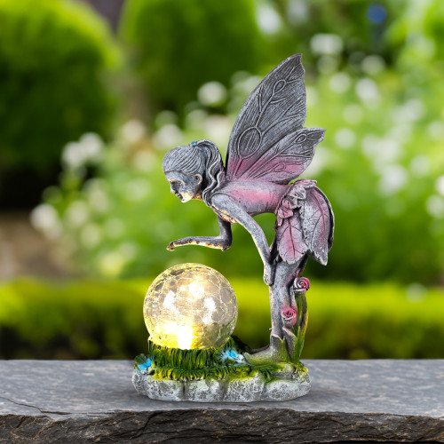 Solar Lighted Fairy with Gazing Ball Outdoor Garden Statue - 11" - IMAGE 1