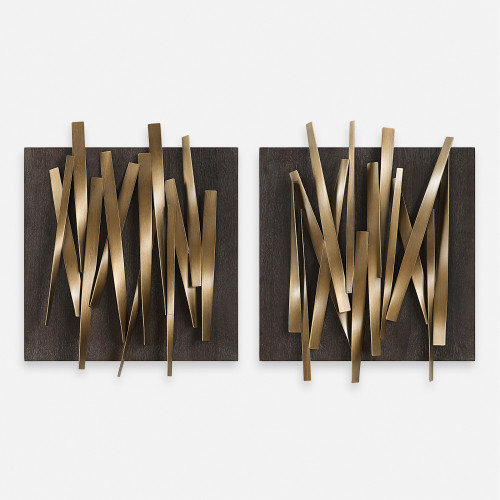 3D Crosshatch Metal Wall Art - 24" - Brown and Gold - Set of 2 - IMAGE 1