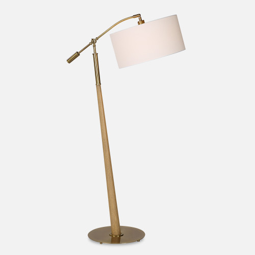 Tapered Wooden Floor Lamp with Drum Shade - 62" - Brown and Brass - IMAGE 1