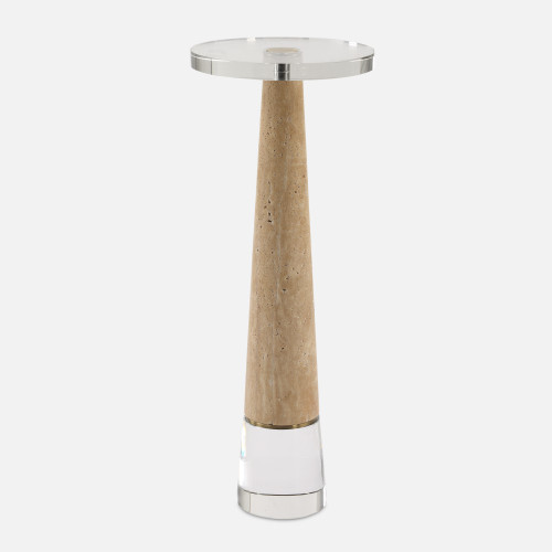 Travertine Drink Table with Crystal Top - 24" - IMAGE 1