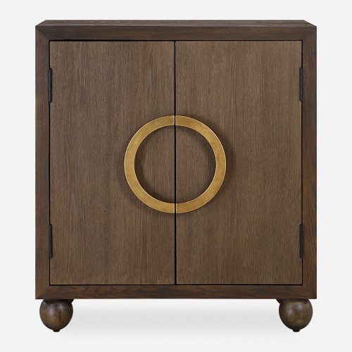 2-Door Oak Storage Cabinet with Circular Handle - 35.85" - Brown - IMAGE 1