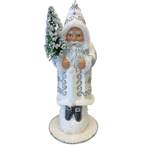 6.25" Vibrant Unique Santa White with Silver Schaller Paper Mache Candy Container - IMAGE 1