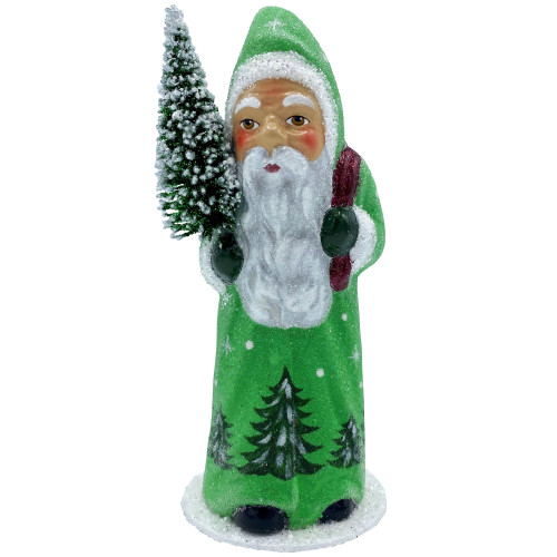 6.5" Green Santa with Tree Schaller Paper Mache Christmas Candy Container - IMAGE 1