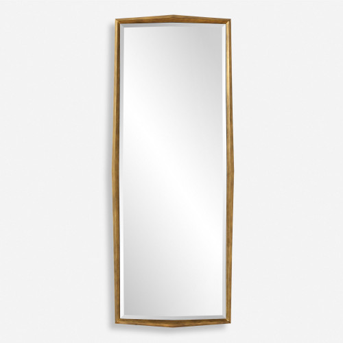 Faceted Profile Wood Framed Beveled Dressing Mirror - 76" - Antiqued Gold Finish - IMAGE 1