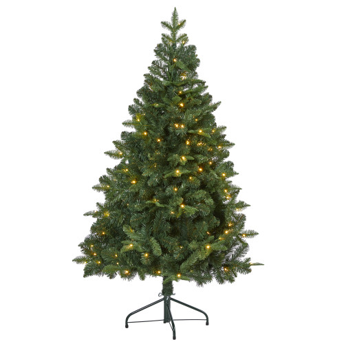 5’ Pre-Lit Grand Teton Artificial Half Wall Christmas Tree, Clear LED Lights - IMAGE 1