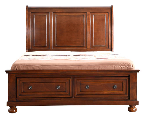 Wooden Full Panel Bed with Two Storage Drawers - 92" - Brown - IMAGE 1