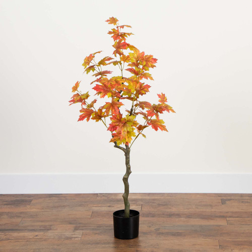 Maple Leaf Artificial Potted Tree - 4' - Orange and Red - IMAGE 1
