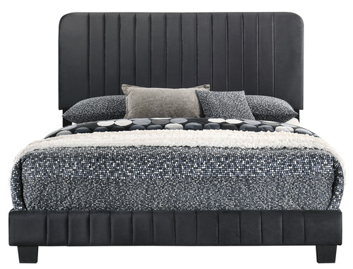 Velvet Upholstered Channel Tufted Full Panel Bed - 81" - Black - IMAGE 1