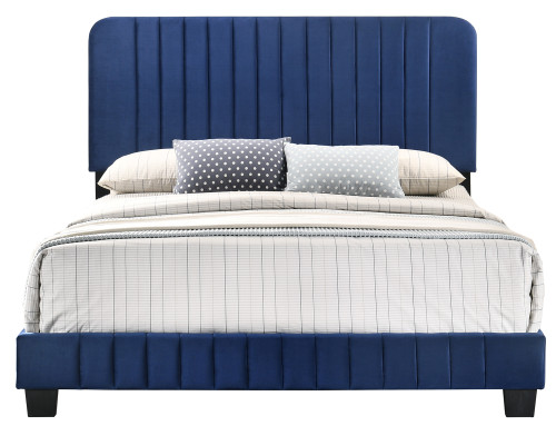 Upholstered Channel Tufted Full Panel Bed - 81" - Blue - IMAGE 1