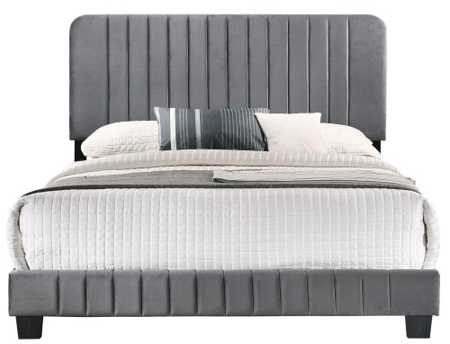 Solid Velvet Upholstered Channel Tufted Queen Panel Bed - 86" - Gray - IMAGE 1