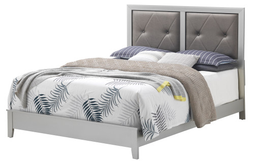 Tufted Upholstered Full Panel Bed - 80" - Silver and Gray - IMAGE 1