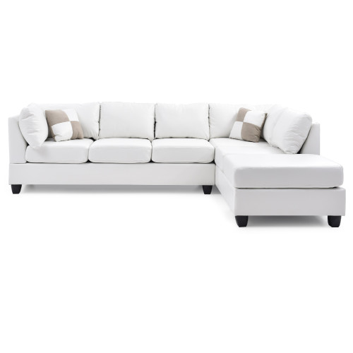 Reversible Faux Leather 4-Seater Sectional Sofa with Throw Pillows - 111" - White - IMAGE 1