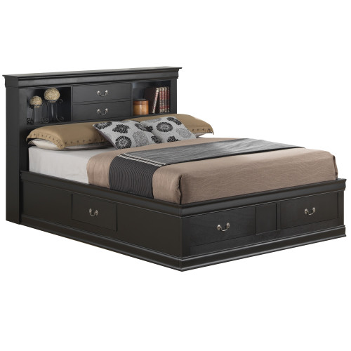 King Platform Bed with Storage Drawers - 87" - Black - IMAGE 1