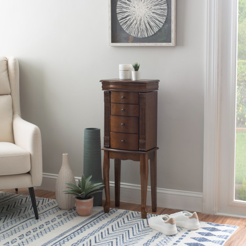 Carved Jewelry Armoire with Drawers - 32.25" - Walnut Brown - IMAGE 1