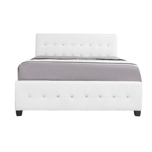 Full Button Faux Leather Panel Bed - 83" - White - IMAGE 1