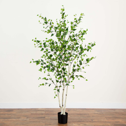 Potted Birch Artificial Tree - 7' - Green - IMAGE 1