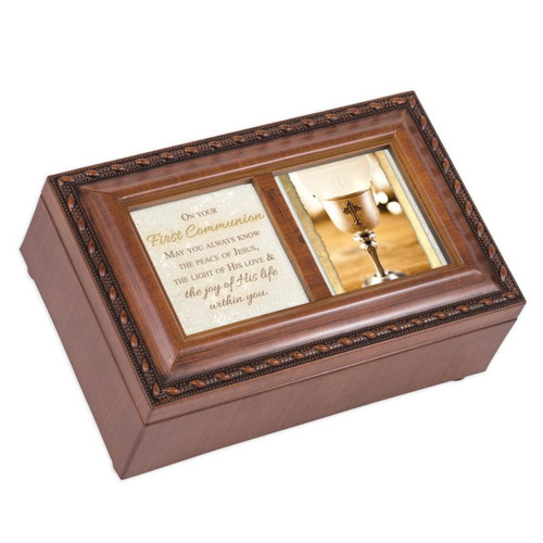 6" Brown Traditional Communion Music Keepsake Box - IMAGE 1