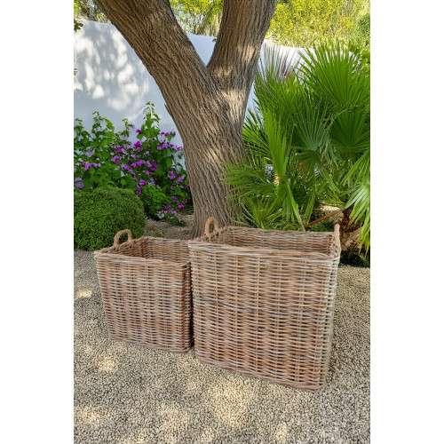 Square Rattan Storage Basket with Handles - 22.75" - Set of 2 - IMAGE 1