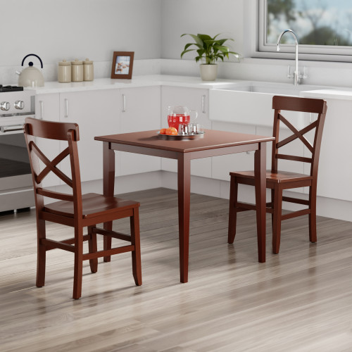 3-Piece Wooden Dining Table and X-Back Chair Set - 29.5" - Walnut Brown - IMAGE 1