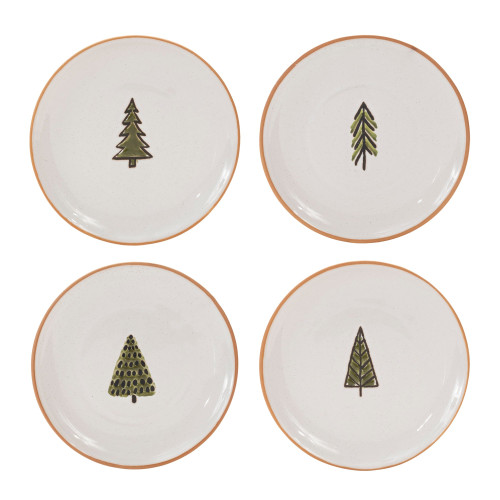 Ceramic Pine Tree Christmas Display Plates - 7.25" - Green and White - Set of 4 - IMAGE 1