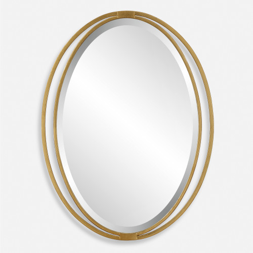 Oval Wall Mirror - 31.75" - Antiqued Gold Leaf Finished - IMAGE 1