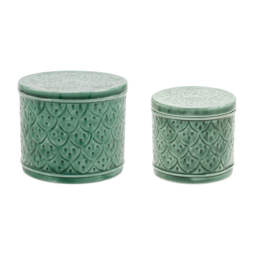 Scalloped Metal Round Container with Lid - 5.75" - Sage Green - Set of 2 - IMAGE 1