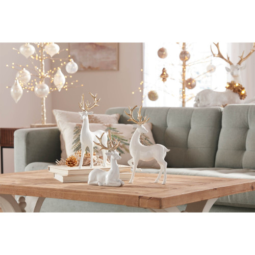 Winter Deer Christmas Figurine Decorations - 12.5" - White and Gold - Set of 3 - IMAGE 1