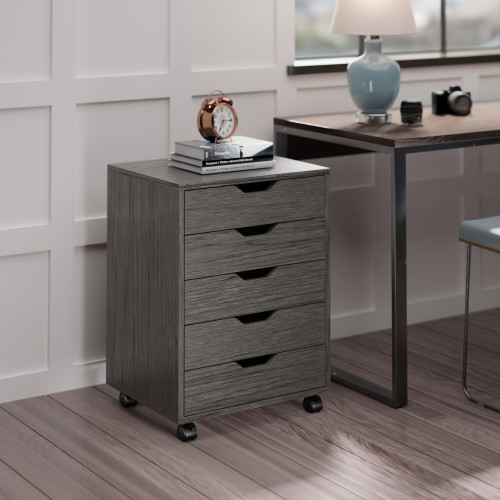 Wooden Mobile Cabinet with 5-Drawers - 26.25" - Charcoal Gray - IMAGE 1