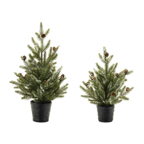 Potted Mini Pine Artificial Christmas Tree - 20" - Unlit - Set of 2 - IMAGE 1