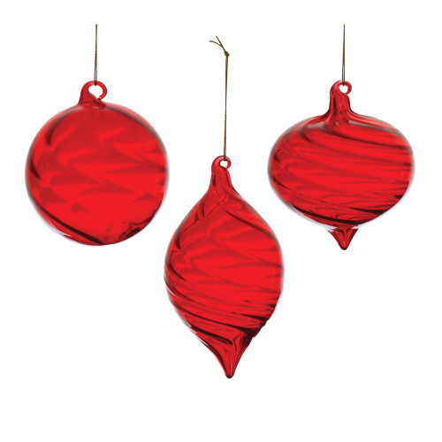Swirl Glass Christmas Ornaments - 6.5" - Red - 6ct - IMAGE 1