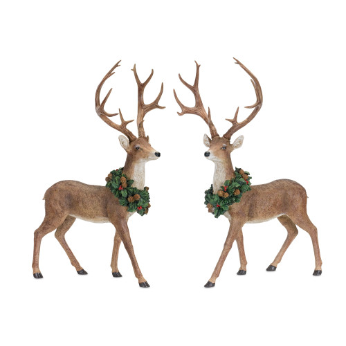 Set of 2 Reindeer Wearing Wreath Christmas Tabletop Figurines 28.5" - IMAGE 1