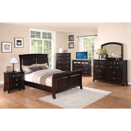 Wooden Curved Sleigh Queen Panel Bed - 93" - Brown - IMAGE 1