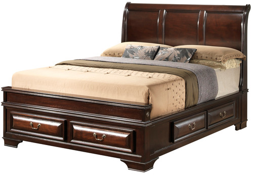 Wooden Sleigh Queen Panel Bed with Drawers - 92" - Dark Brown - IMAGE 1