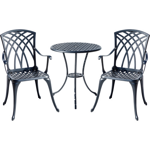 3-Piece Cast Aluminum Outdoor Bistro Set with LED Lights - 35" - Black - IMAGE 1