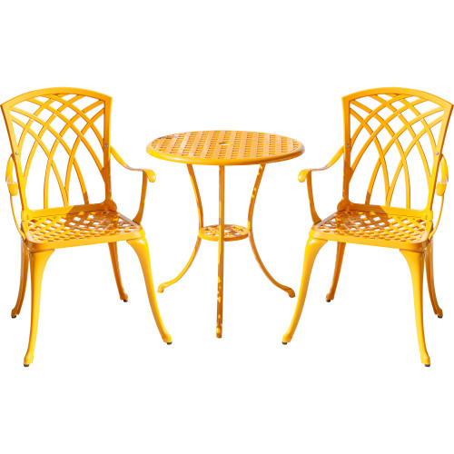 3-Piece Cast Aluminum Outdoor Bistro Set with LED Lights - 35" - Yellow - IMAGE 1