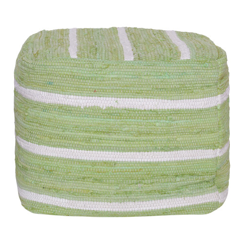 Striped Square Pouf Ottoman - 18" - Green and White - IMAGE 1