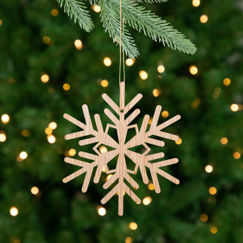 Snowflake Cut-Out Natural Wood Christmas Ornaments - 4.75" - Set of 6 - IMAGE 1