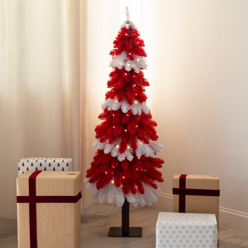 Pre-Lit Peppermint Artificial Pine Christmas Tree - 5’ - Warm White LED Lights - IMAGE 1