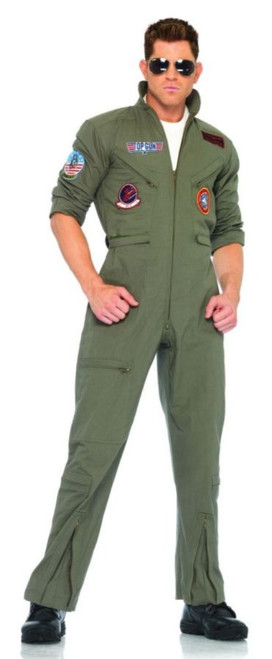 Green and Red Top Gun Flight Jumpsuit Men Costume - XL - IMAGE 1